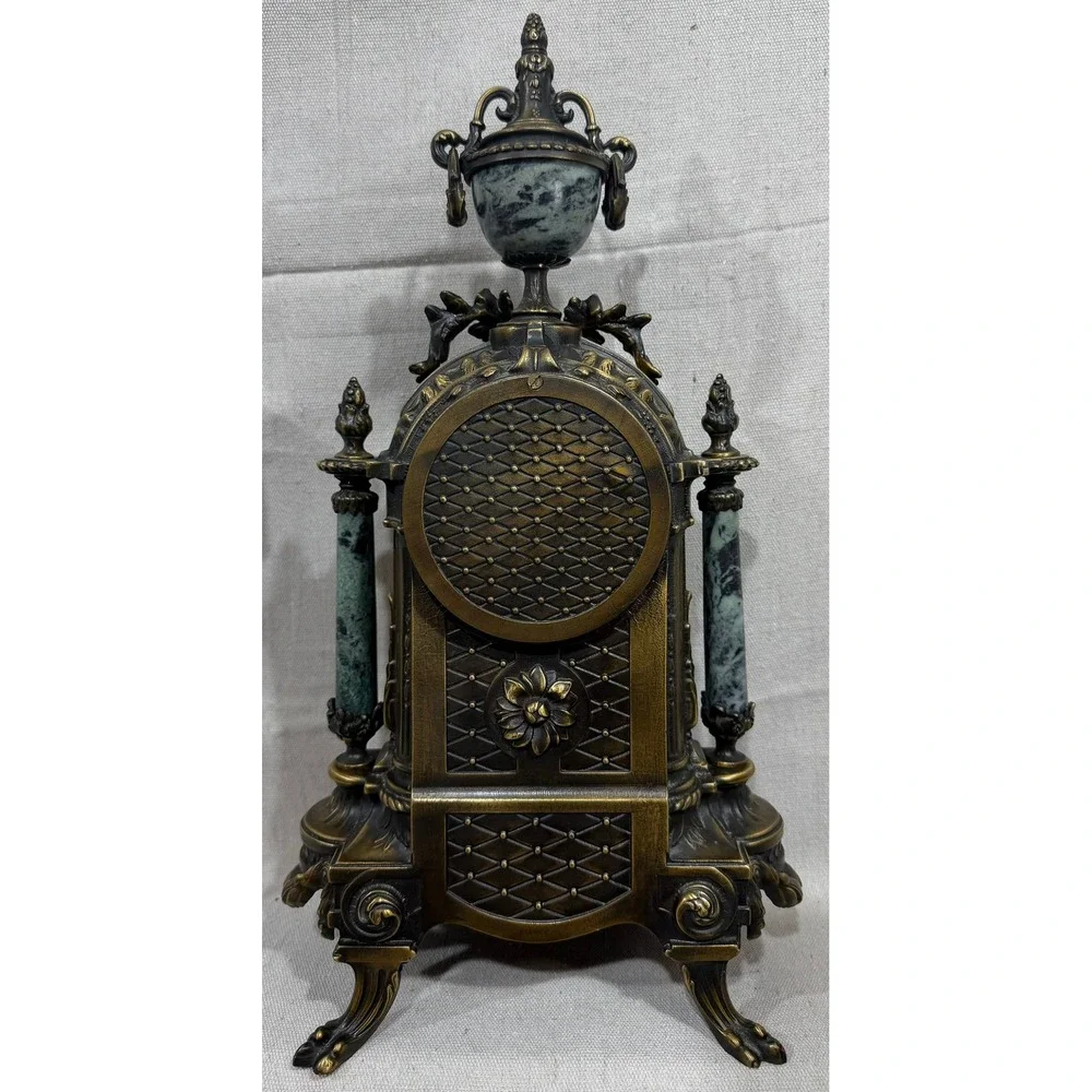 Franz Hermle Italian Green Marble Brass Mantel Clock 130-070 8 Day Movement